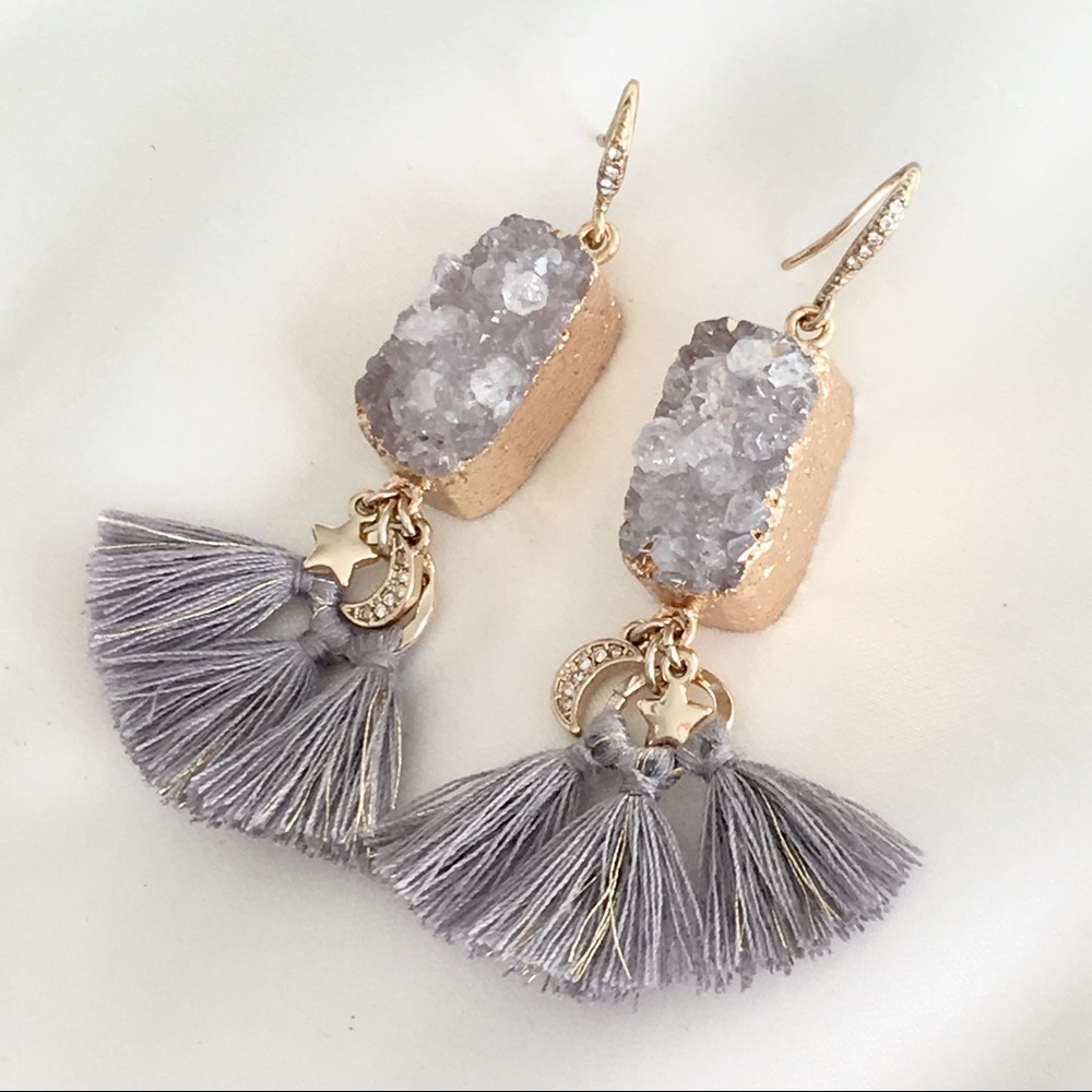 Agate Stone Inspired Dreams of Provence Tassel Earrings